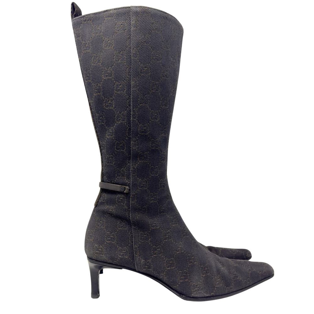 Gucci Boots Knee High Tall Brown Monogram GG Logo Western Cowboy Heels 37.5 - Picture 5 of 11